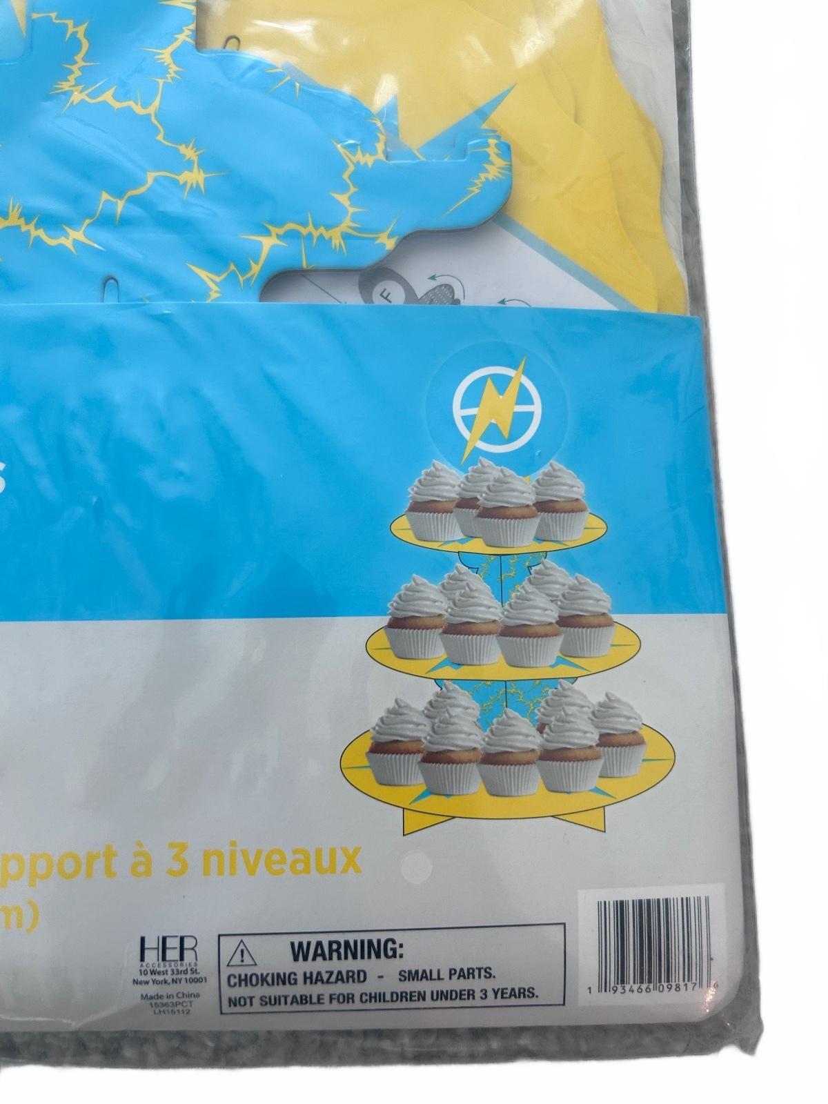 3 Tier Treat Stand Cupcake & Treat Display - Blue and Yellow Lightning Design