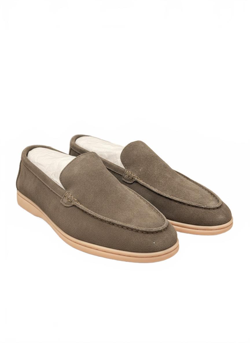 Old Money Mens Sz 13 Olive Gray Faux Suede Loafers Slip On Moc Toe Driver Shoes