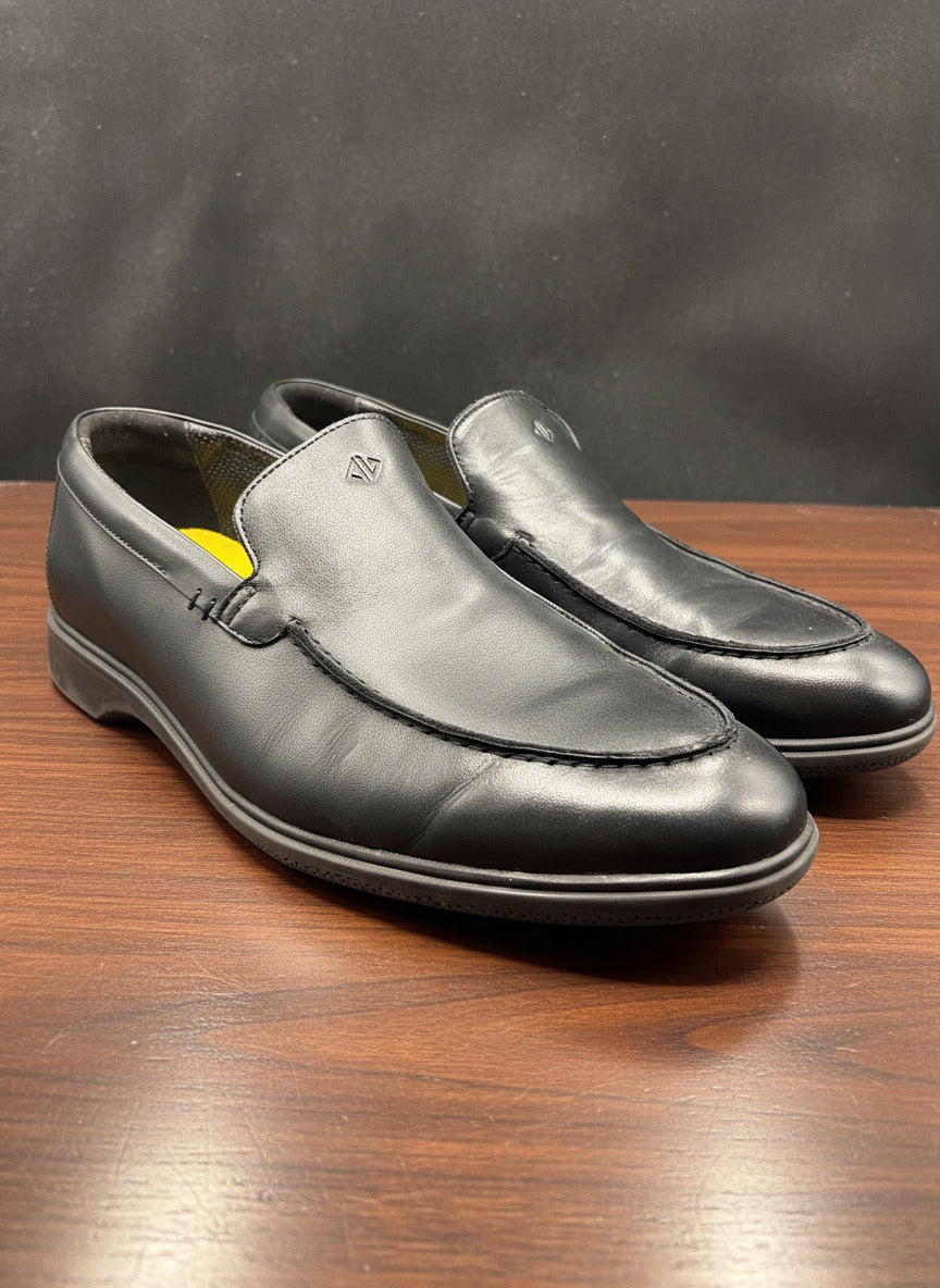 Amberjack Black Leather Slip On Loafers Mens Size 14 M Comfort Dress Shoes