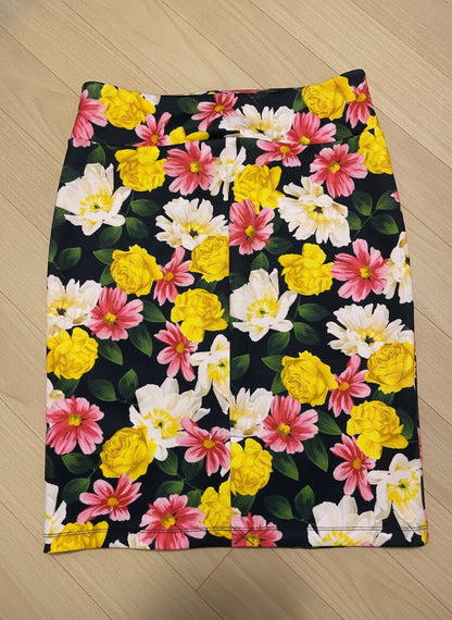 Tahari Black Floral Pencil Skirt Womens Stretch Knit Pull On Knee Length