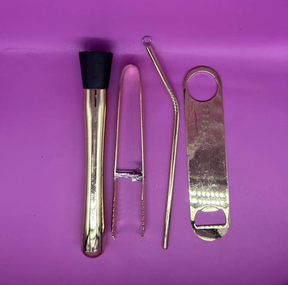 Gold-Finished 4-Piece Cocktail Bar Tool Set - Modern - Excellent Condition