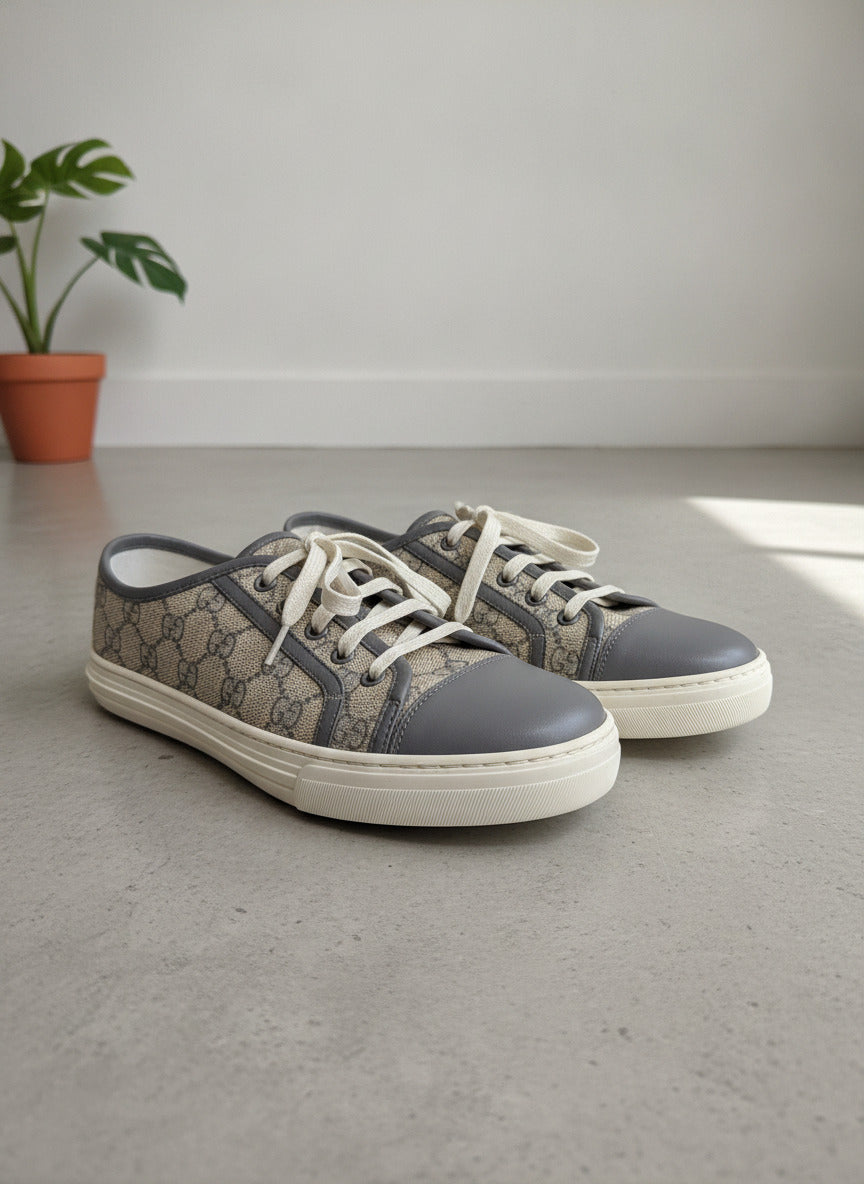 Gucci GG Supreme Canvas Low Top Sneakers Shoes Grey Blue Size EU 38 US 8