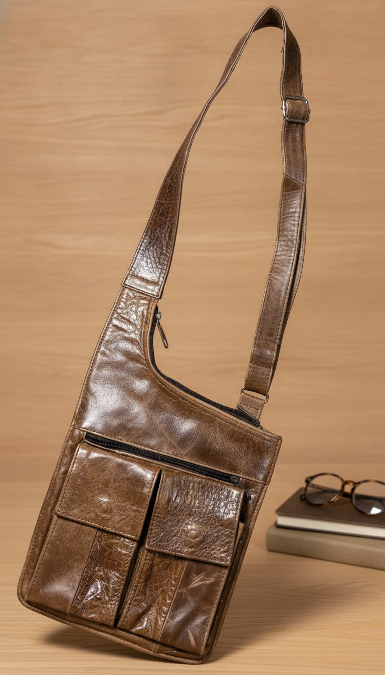 Vintage Handcrafted Mexico Brown Genuine Leather Hobo Shoulder Bag Purse
