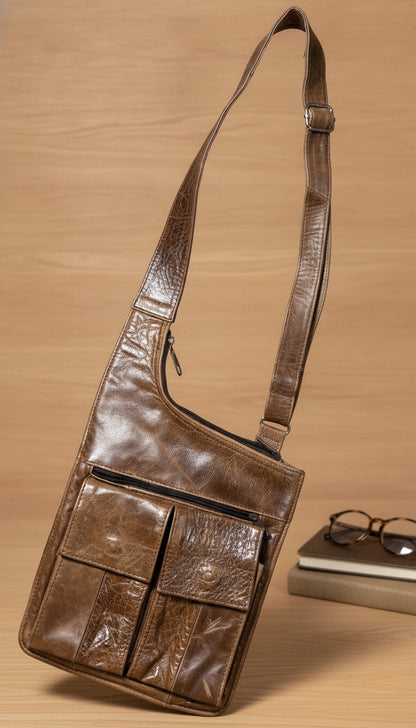 Vintage Handcrafted Mexico Brown Genuine Leather Hobo Shoulder Bag Purse