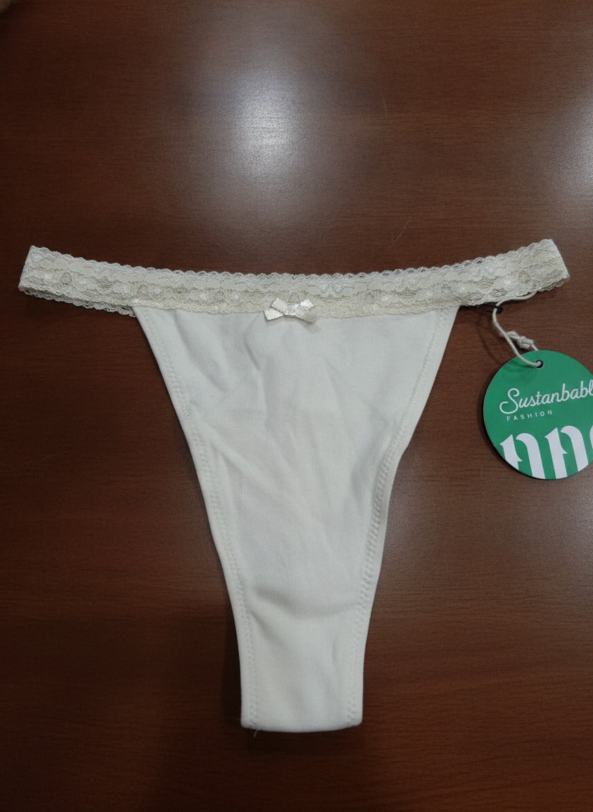 Pact Sustainable Women's Lace Trim Cotton Thong Underwear - Size XL