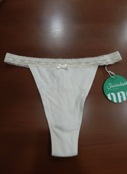 Pact Sustainable Women's Lace Trim Cotton Thong Underwear - Size XL