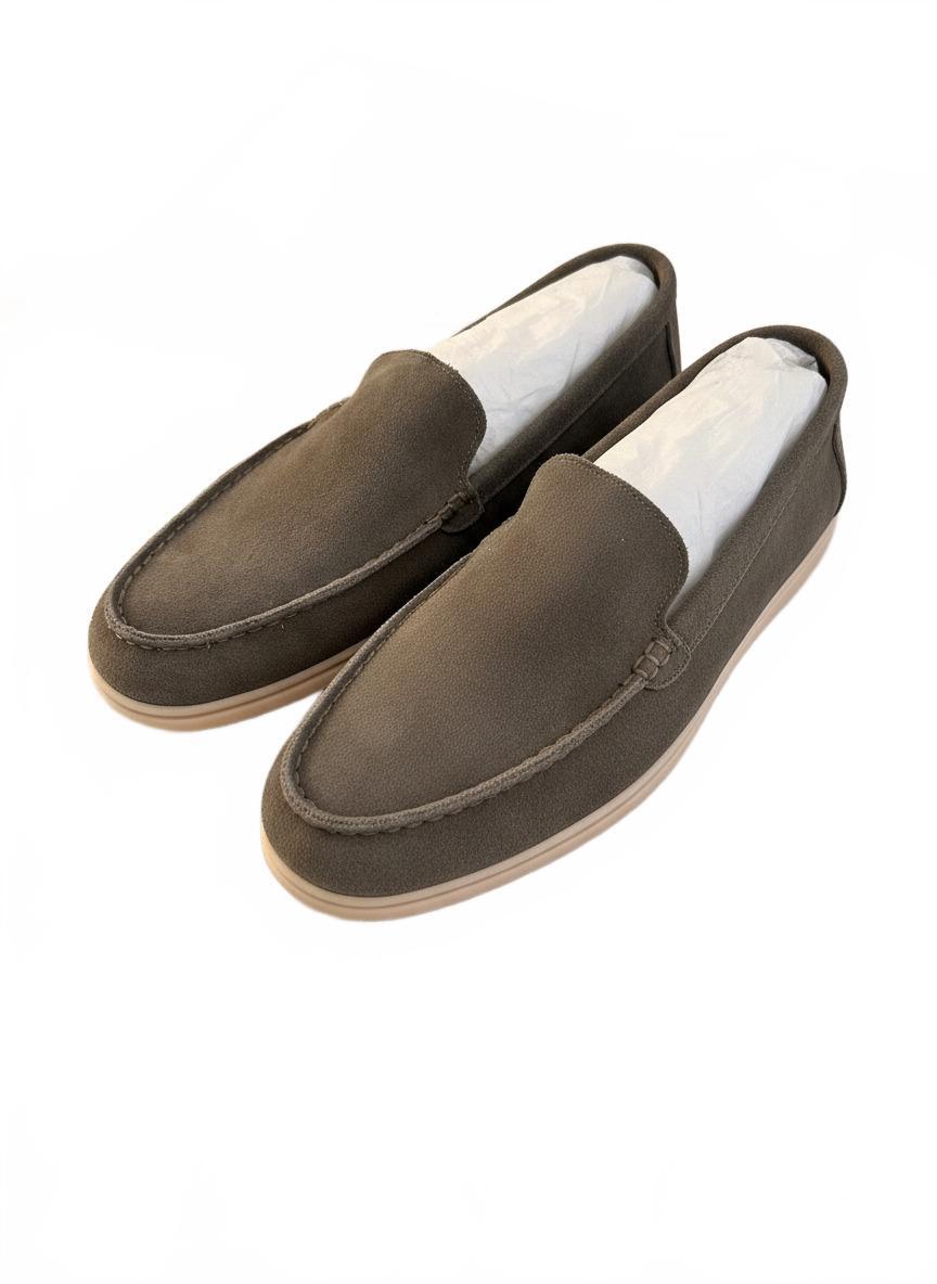 Old Money Mens Sz 13 Olive Gray Faux Suede Loafers Slip On Moc Toe Driver Shoes
