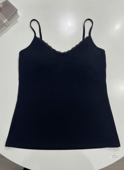 People Tree Black Organic Cotton Camisole with Lace Trim
