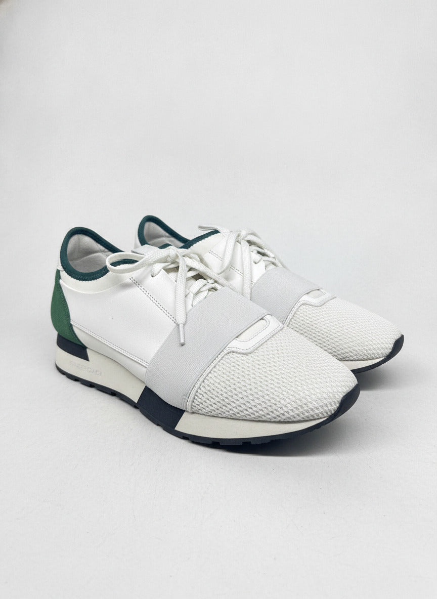 Balenciaga Race Runner Leather Mesh Sneakers White Green Sz 39 EU Women's 8.5 US