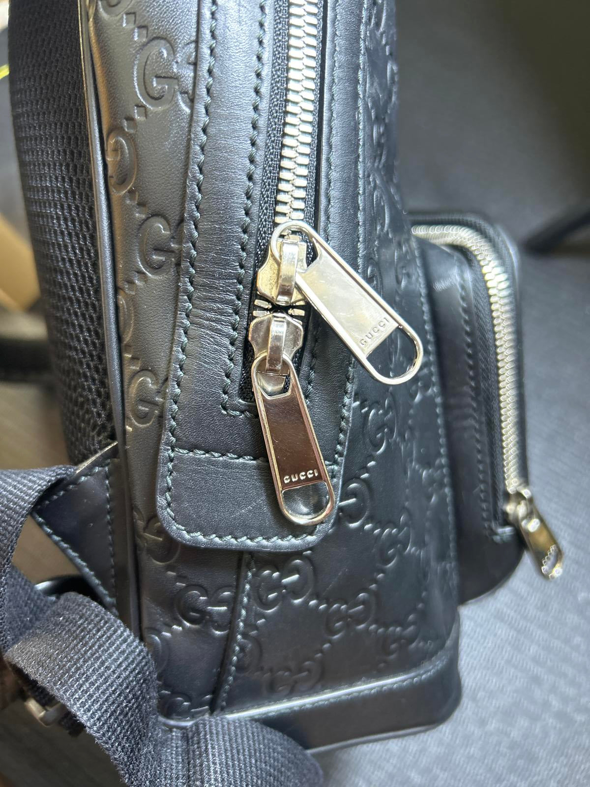 Gucci Guccissima Signature Black Leather Backpack Bag Unisex Authentic Luxury