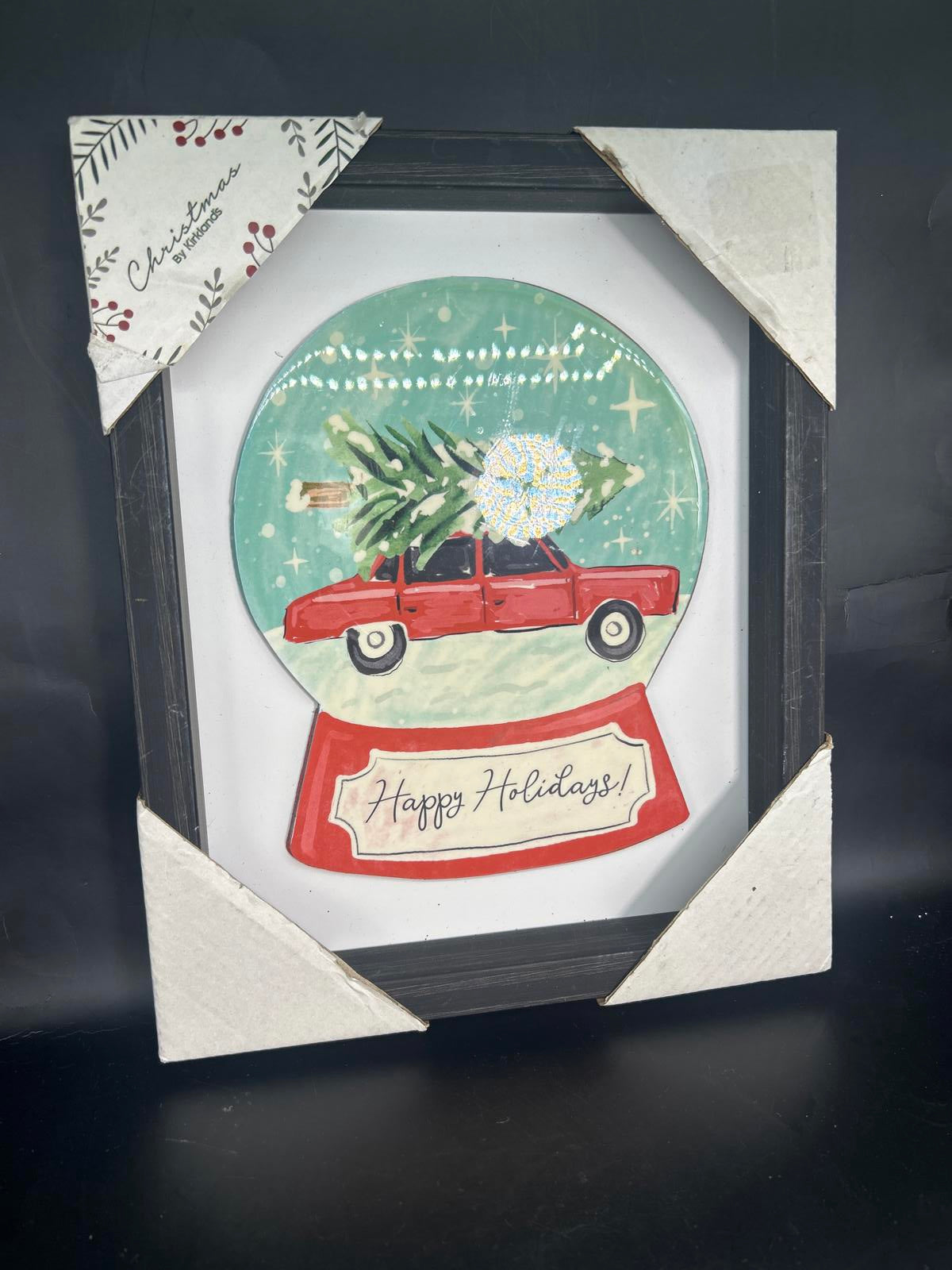 Kirkland's Christmas Red Truck Framed Decor Happy Holidays Snow Globe Style