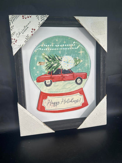 Kirkland's Christmas Red Truck Framed Decor Happy Holidays Snow Globe Style