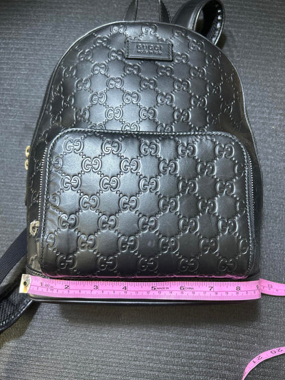 Gucci Guccissima Signature Black Leather Backpack Bag Unisex Authentic Luxury