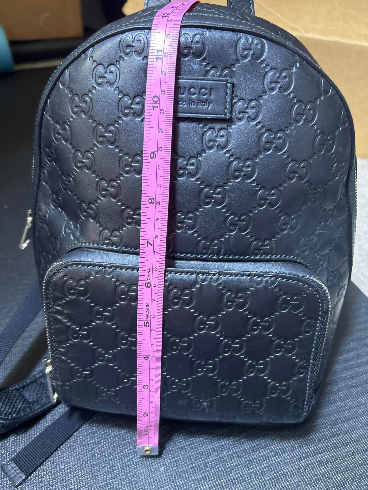 Gucci Guccissima Signature Black Leather Backpack Bag Unisex Authentic Luxury
