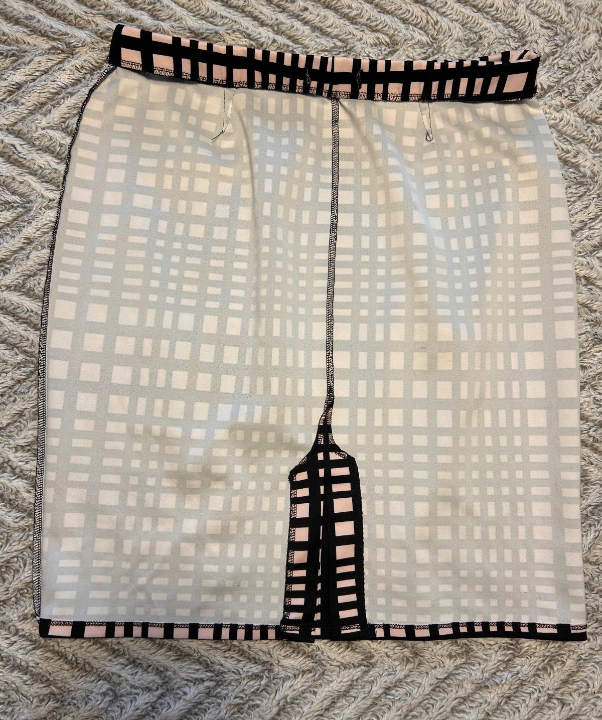 Black and Beige Checkered Pencil Skirt with Front Slit - Professional and Chic