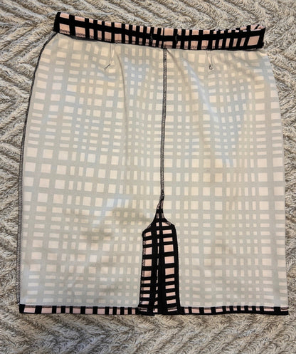 Black and Beige Checkered Pencil Skirt with Front Slit - Professional and Chic