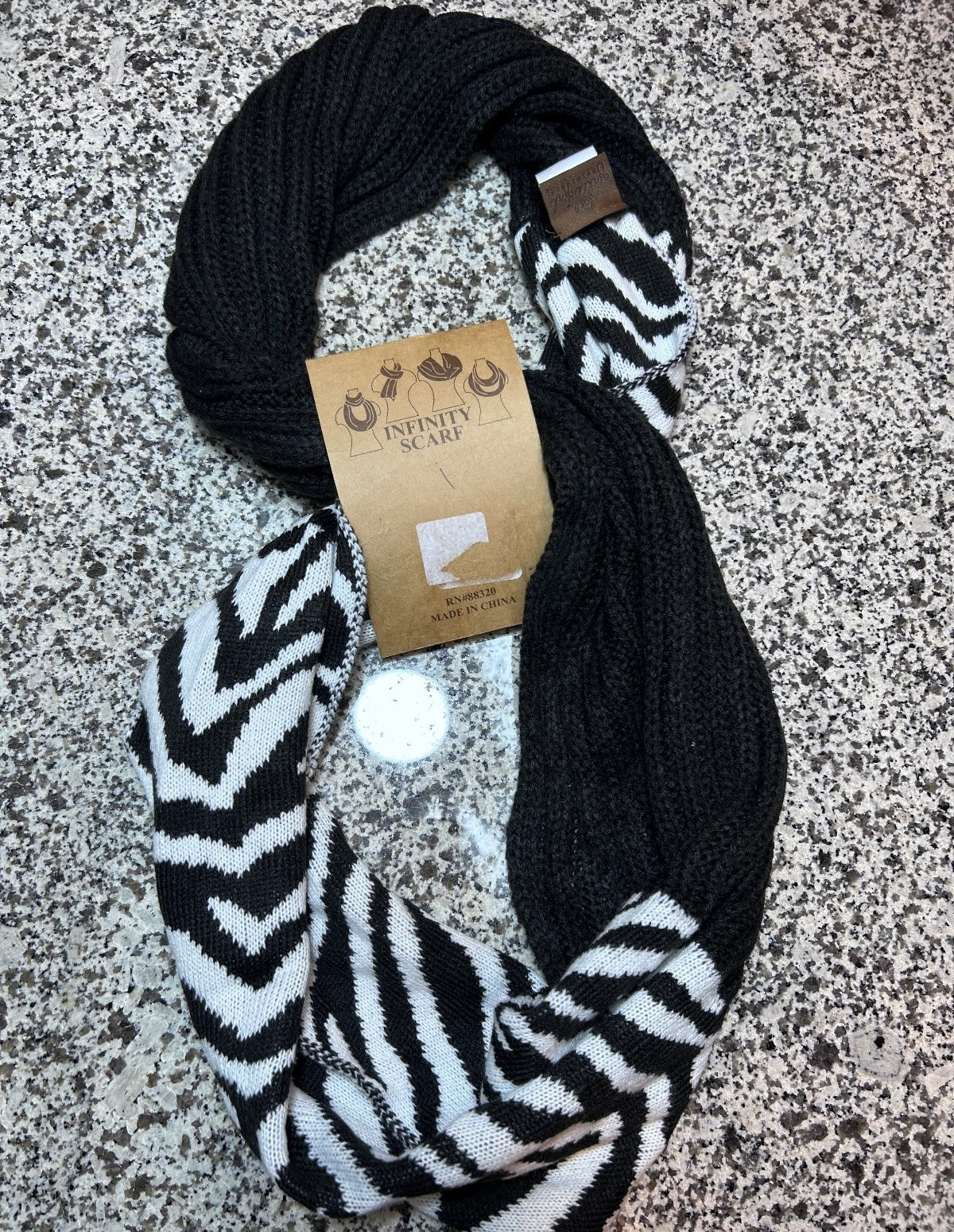 Girlie Girl Originals C.C Infinity Scarf NWT Zebra Print Black White Knit Loop