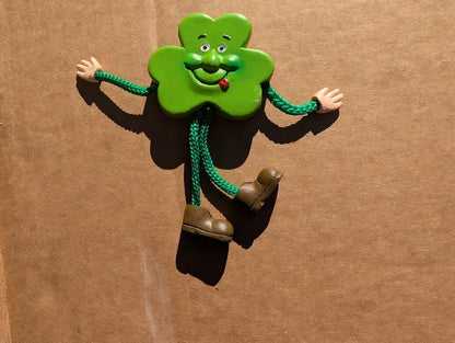 3D Shamrock Fridge Magnet Dangling Rope Arms Legs Irish St Patricks Day 4"