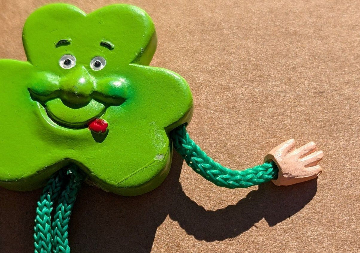 3D Shamrock Fridge Magnet Dangling Rope Arms Legs Irish St Patricks Day 4"