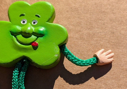 3D Shamrock Fridge Magnet Dangling Rope Arms Legs Irish St Patricks Day 4"