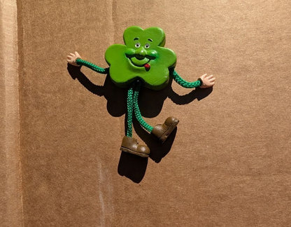 3D Shamrock Fridge Magnet Dangling Rope Arms Legs Irish St Patricks Day 4"