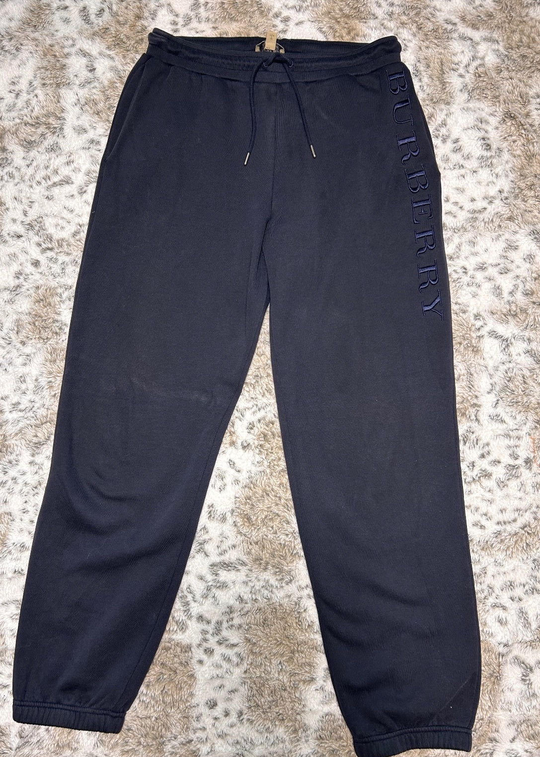Burberry Mens Black Fleece Sweatpants Cotton Blend Joggers Small Hole