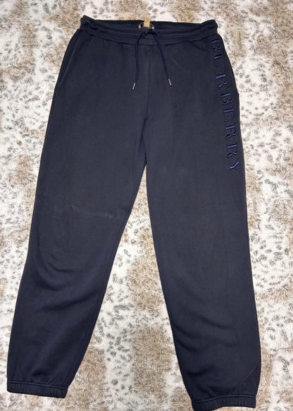 Burberry Mens Black Fleece Sweatpants Cotton Blend Joggers Small Hole