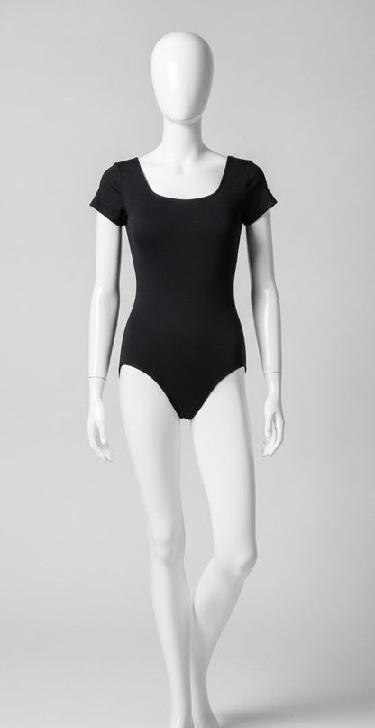 Eurotard Womens Medium Black Microfiber Short Sleeve Dance Leotard Adult M