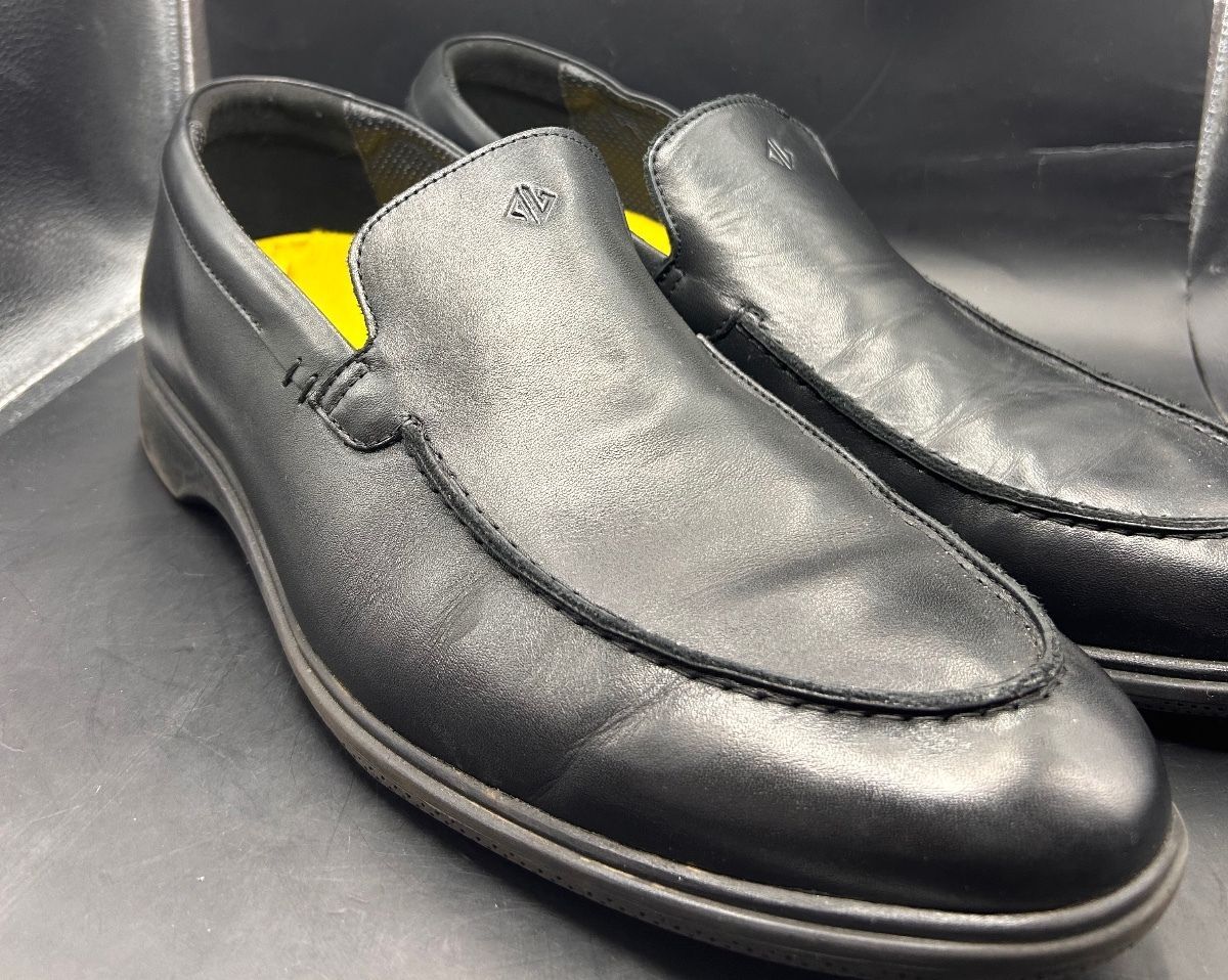 Amberjack Black Leather Slip On Loafers Mens Size 14 M Comfort Dress Shoes