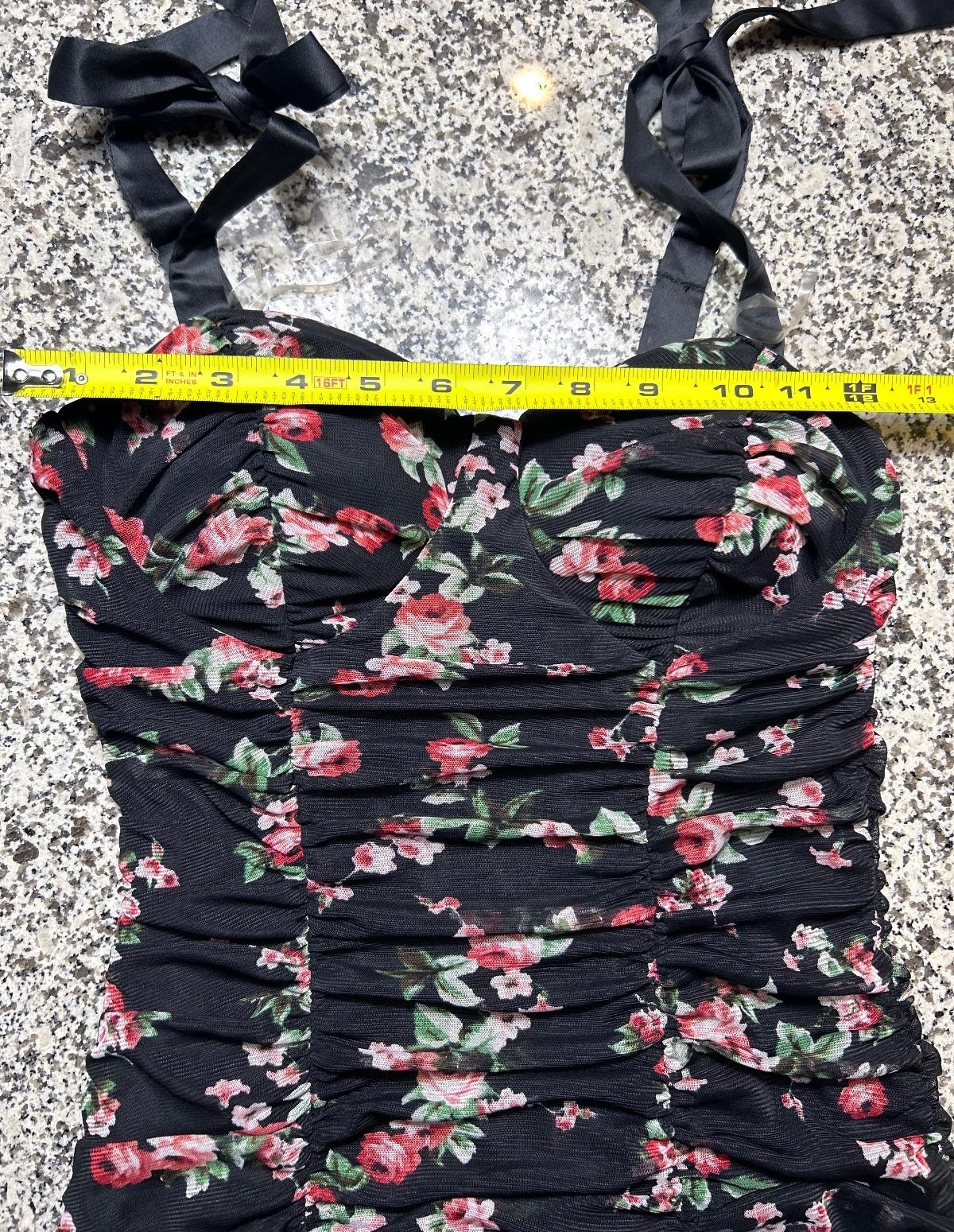 Lily Rose Floral Midi Dress Womens Medium Black Ruched Tie Strap Summer Sunneck